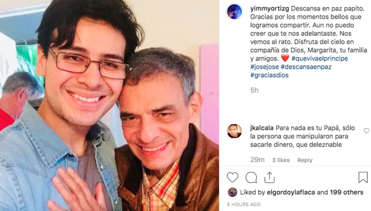 Aunque estuvo presente en esta despedida de pueblo a José José, 
<b>el músico Yimmy Ortiz,</b> esposo de Sara Sosa Salazar, dedicó este mensaje de despedida a quien fue su suegro: "Descansa en paz papito. Gracias por los momentos bellos que logramos compartir. Aún no puedo creer que te nos adelantaste. Nos vemos al rato. Disfruta del cielo en compañía de Dios, Margarita, tu familia y amigos".