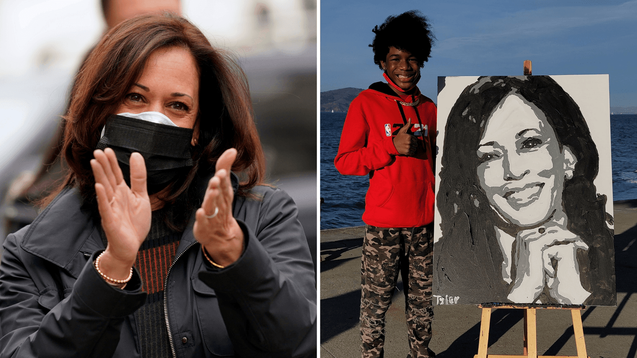 “¡Ella me llamó!”: Kamala Harris agradece a adolescente de California el retrato que le pintó