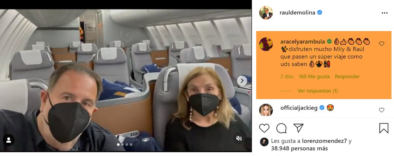 <b>Aracely Arámbula</b> también les escribió: "Disfruten mucho Mily y Raúl, que pasen un súper viaje como ustedes saben".