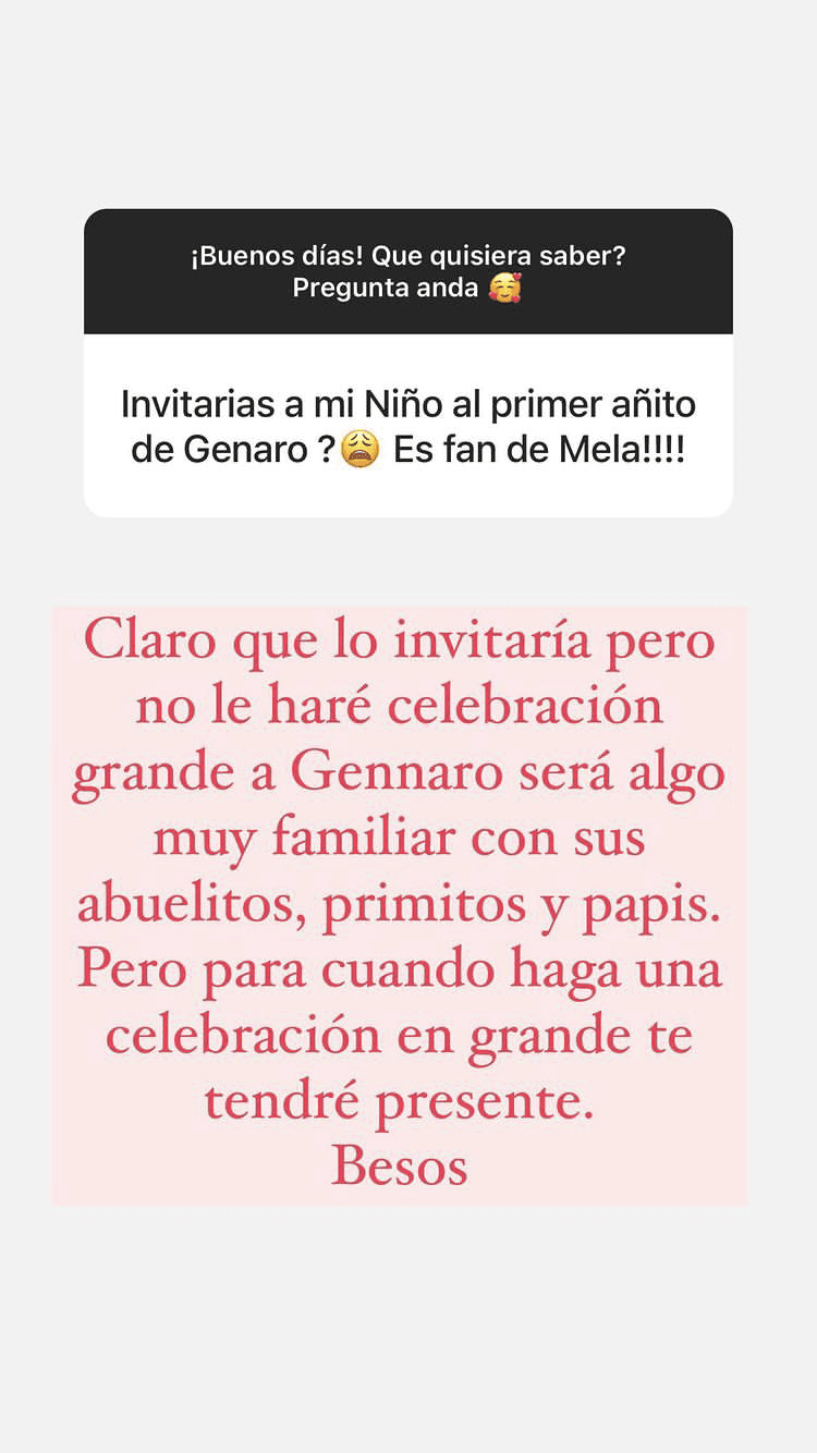 Aunque no será una celebración en grande, Gennaro disfrutará de una fiesta al lado de sus papás y su familia, aunque en un futuro la dominicana no descarta en hacer un festejo mayor.