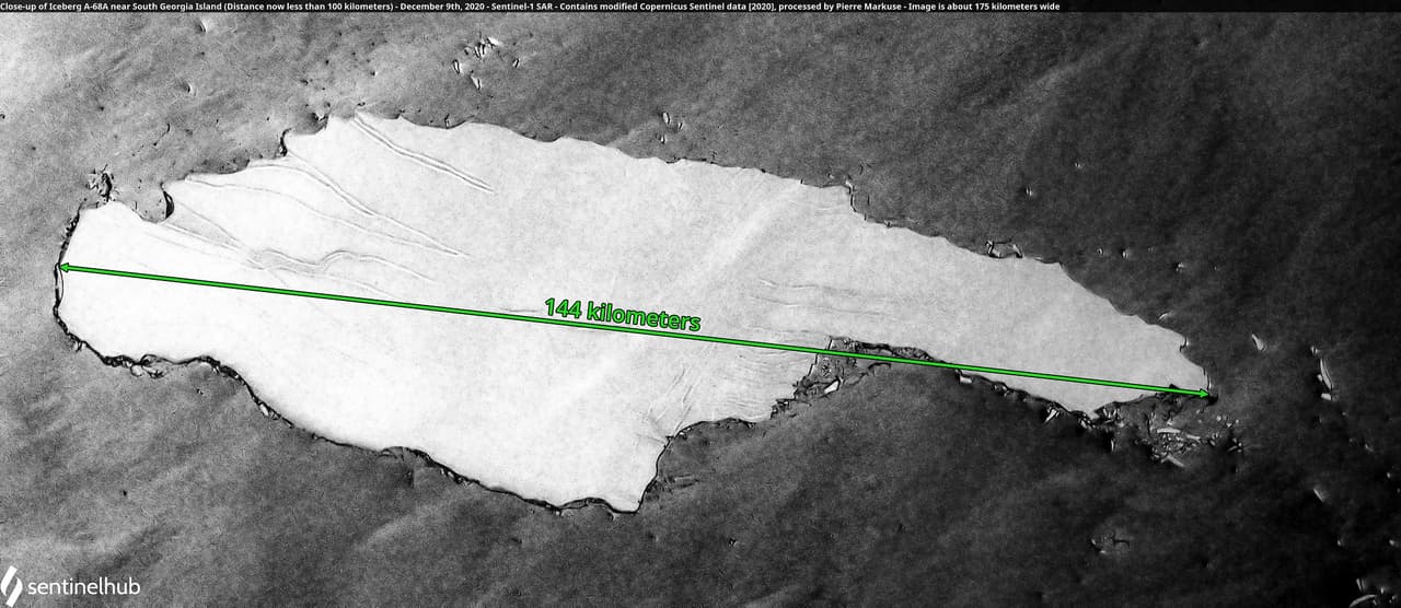 El gigante iceberg 'A68a', que flota en mar abierto luego de desprenderse de la Antártida, está en camino a colisionar con South Georgia Island, un territorio británico de ultramar en el Atlántico sur.
<b>Su impacto provocaría un efecto devastador para la vida silvestre</b> del lugar durante los próximos años, han advertido científicos.