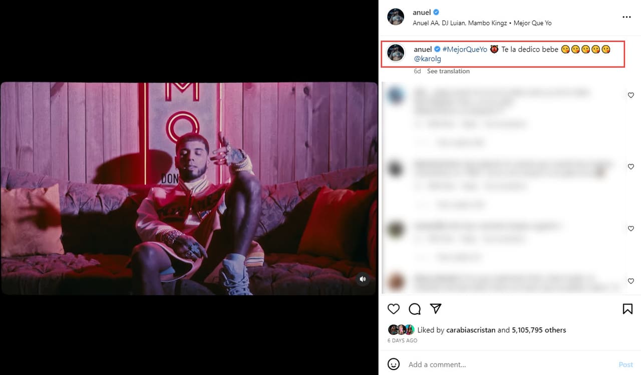 La dedicatoria del nuevo tema de Anuel a Karol G.