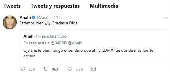 Por lo mismo, despertó la preocupación en sus seguidores, en específico a un club de fans queretano al que muy atenta respondió.