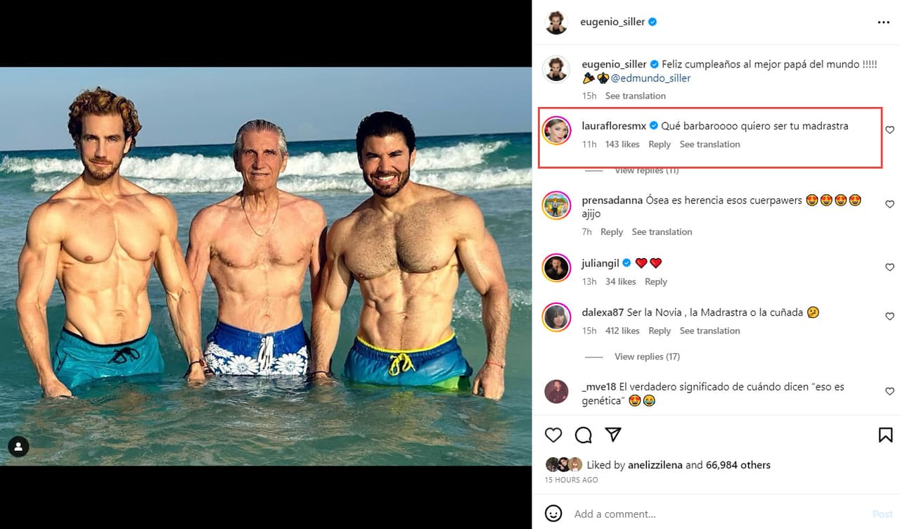 Eugenio Siller felicitó a su padre y Laura Flores reaccionó a la foto.