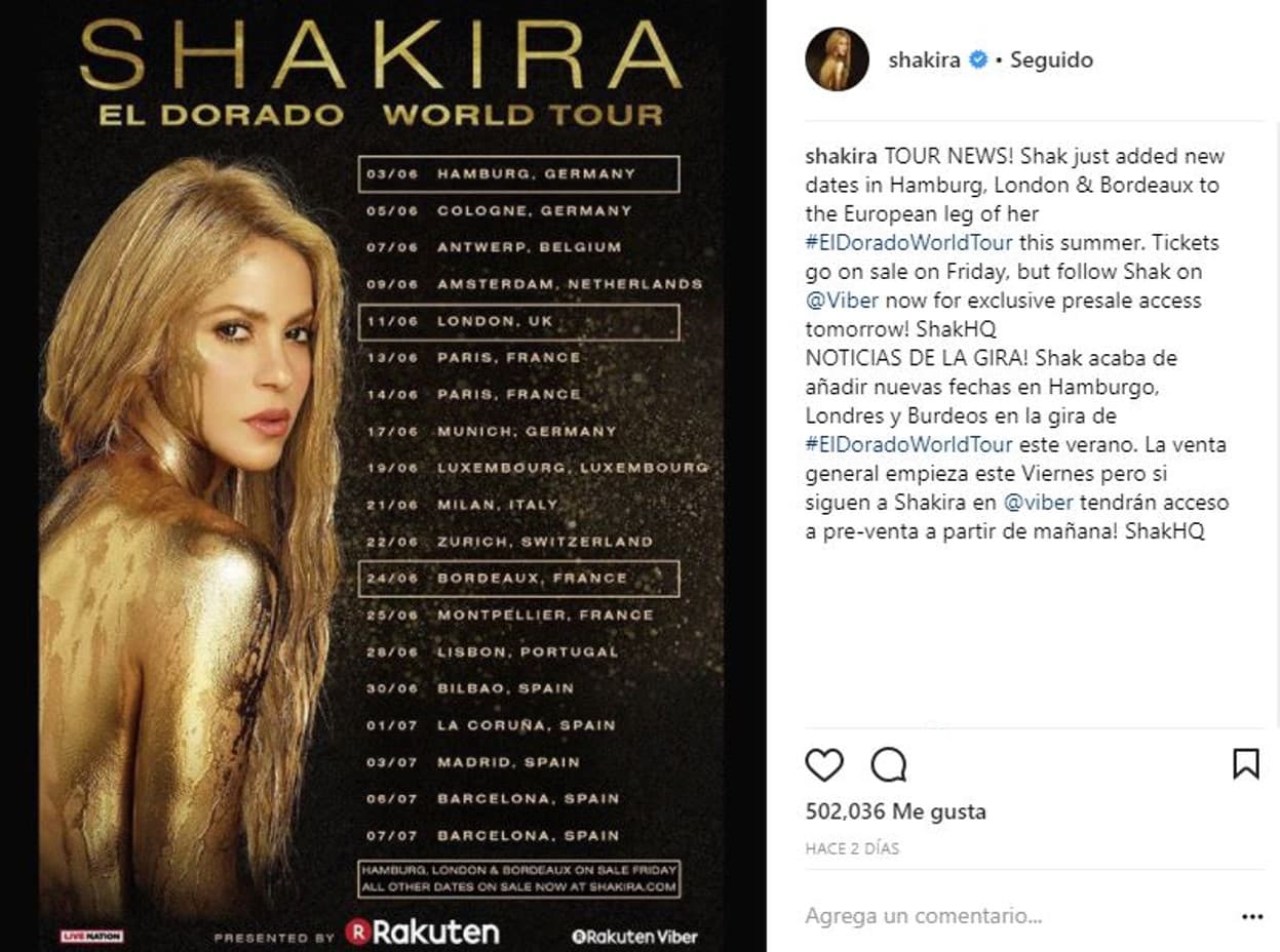 Afortunadamente, los fans de la colombiana ya pueden estar tranquilos pues ya ha anunciado las nuevas fechas para el inicio de su gira, que en esta ocasión arrancará en Hamburgo, Alemania.