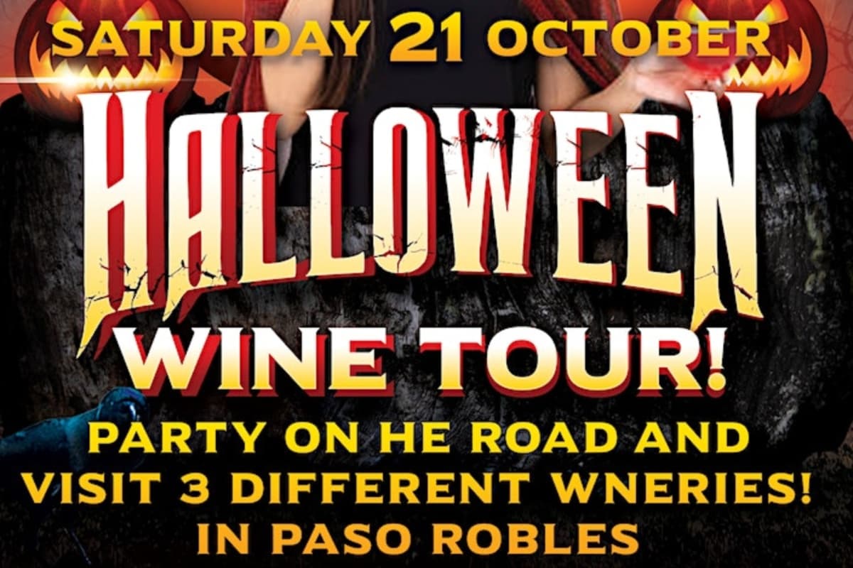 Tour del vino de Halloween se llevará a cabo el sábado 21 de octubre a partir de las 9:00 a.m. hasta las 11:00 de la noche. El Haunted Party Bus saldrá de Bakersfield a las 9 a.m., y los asistentes visitarán tres bodegas de Paso Robles. En la fiesta habrá vino, un concurso de disfraces y entretenimiento en vivo.