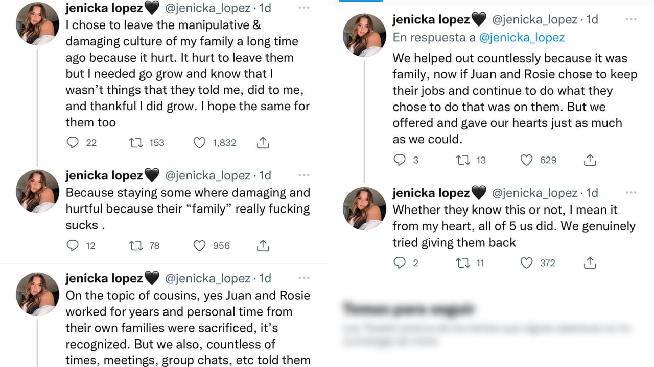 Jenicka López abordó el tema del conflicto con sus tíos Rosie y Juan Rivera en esta serie de mensajes.