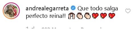"¡Que todo salga perfecto, reina!", escribió Legarreta en la publicación de la conductora.