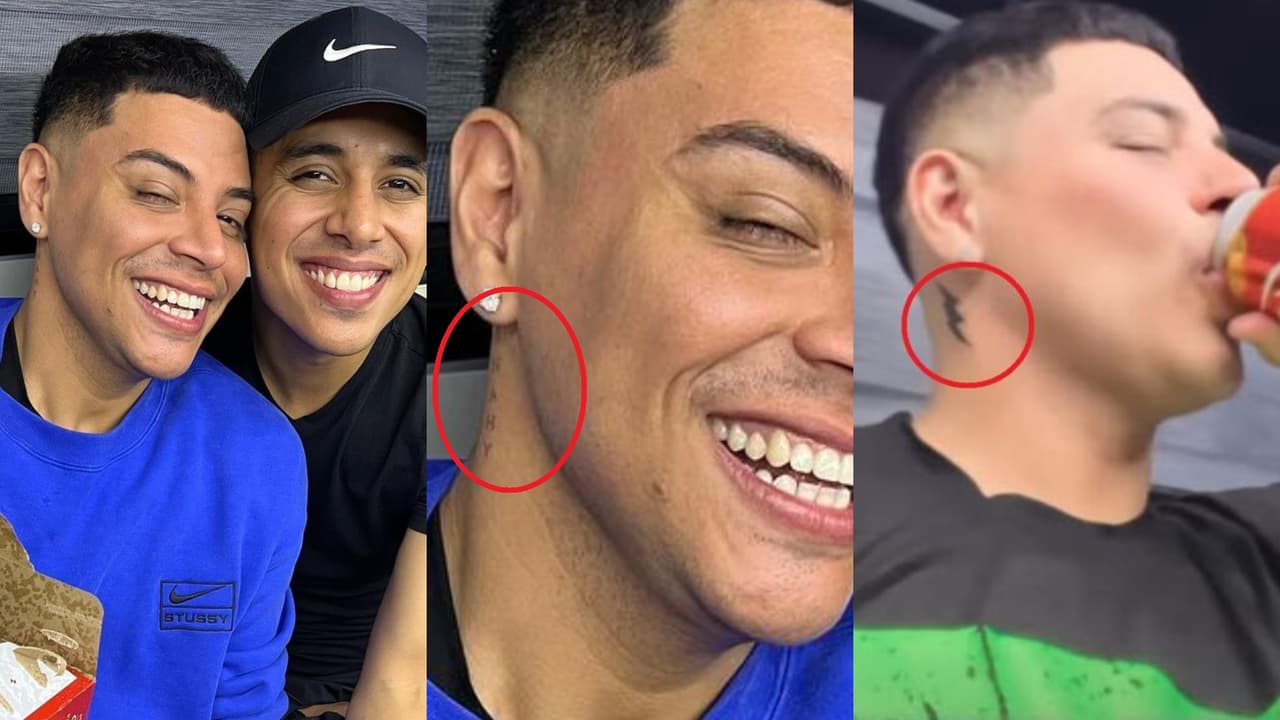 Esta es la foto en la que Eduin Caz aparece junto a su hermano y se aprecia aún el tatuaje con el nombre de Daisy Anahy en el cuello. Horas antes había publicado la imagen de la derecha en la que se observa el dibujo de un rayo en esa misma parte de su cuerpo.