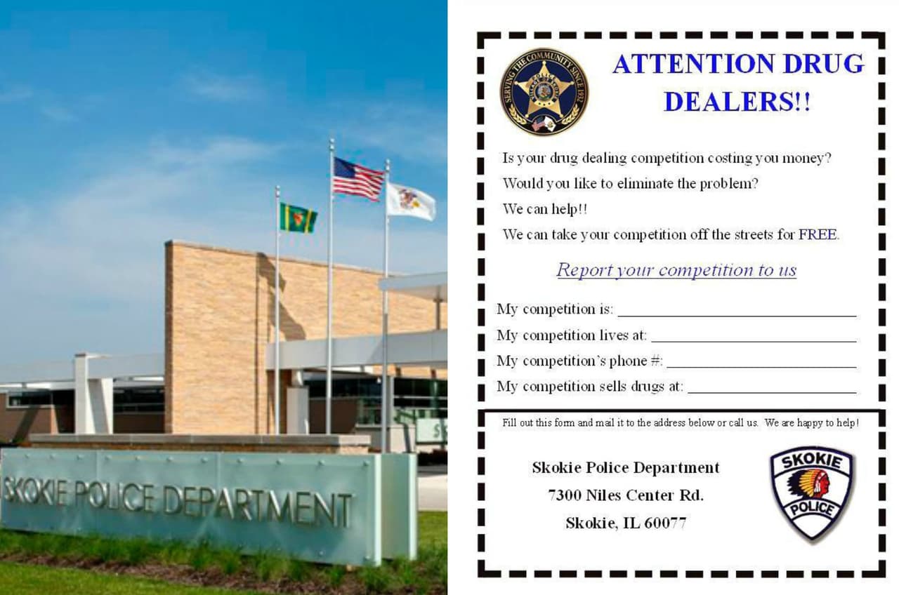 Policía de Skokie invita a vendedores de drogas a reportar a su competencia