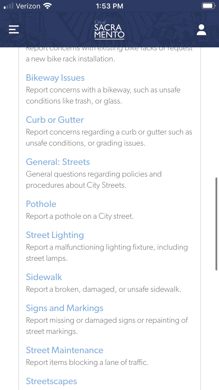 4- Desliza hasta donde dice "Streets" y selecciona "Potholes."