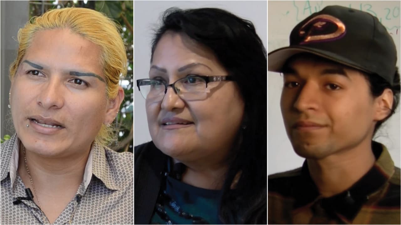 Raiza Hernandez (left), Yolanda Granados (center) and Josue Pineda (right) speak on their experiences with immigrant labor rights, the juvenile justice system, and violence against transgender immigrants.