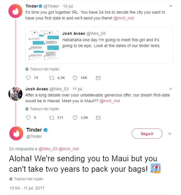 Este podría ser el final de una curiosa historia de amor en internet, pero en realidad es el principio. Después de que Josh Avsec y Michelle Arendas tuvieron una curiosa conversación por casi tres años en la aplicación de citas Tinder, finalmente podrán vivir su primera cita en Hawaii.