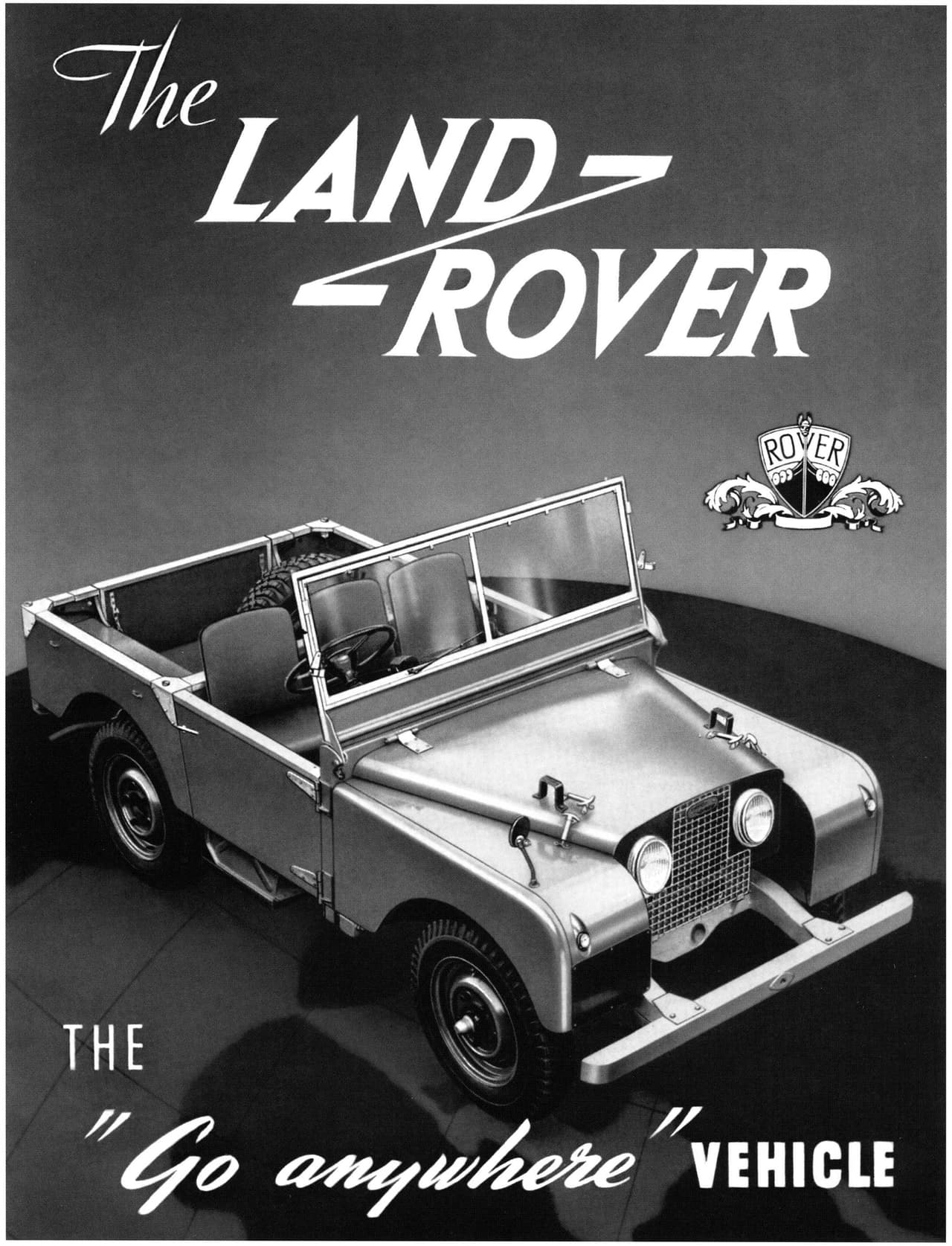 Portada del folleto publicitario de la Land Rover Serie I, el primero en utilizar el nombre 'Land Rover'