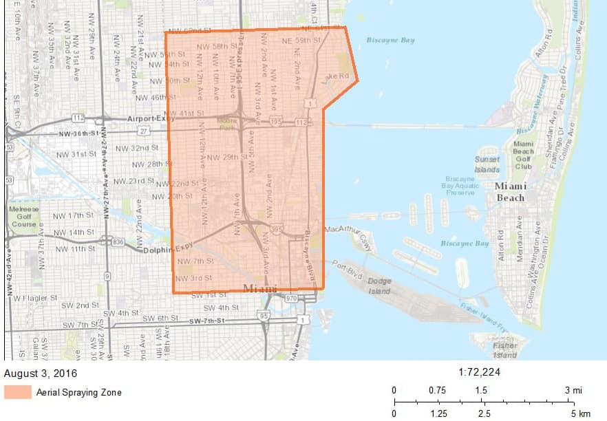 El área del norte de Miami donde se llevará a cabo la fumigación.