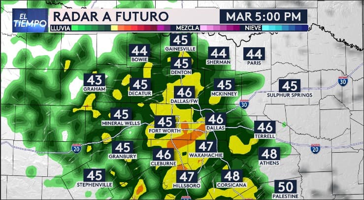 Las lluvias más fuertes se sentirán en el sur del Metroplex de DFW por zonas como Waxahachie.
