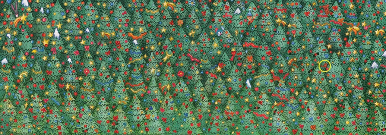 Una vez localizado el pájaro rojo, puedes buscar un conejo, un oso y un muñeco de nieve.