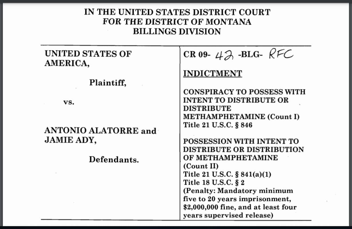 Acusación por narcotráfico citando a Antonio Alatorre, aunque el delito lo cometío Hugo Javier Quiroga.