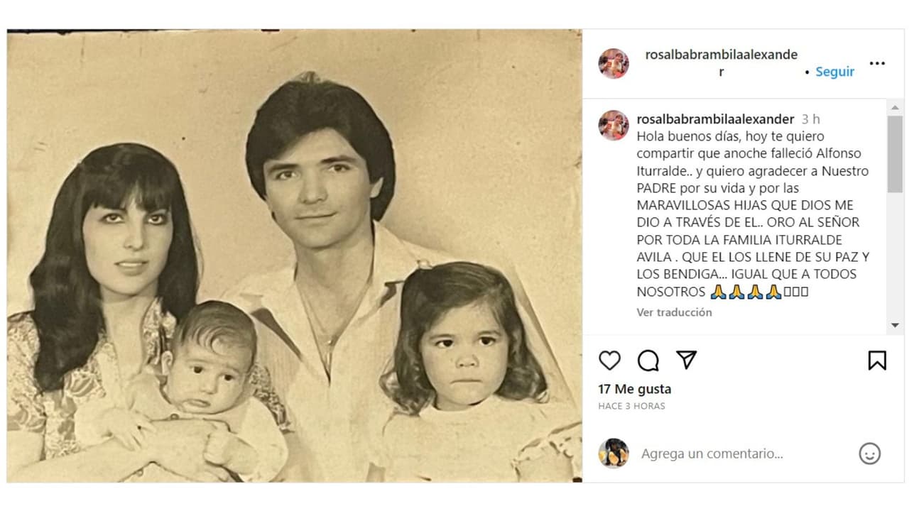 Exesposa de Alfonso Iturralde lo despide vía redes sociales.