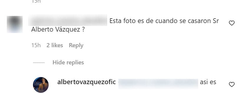 Para que no hubiera dudas de que la foto corresponde a las nupcias, el mismo cantante lo aclaró en una respuesta que dio a una de sus seguidoras.
<br>