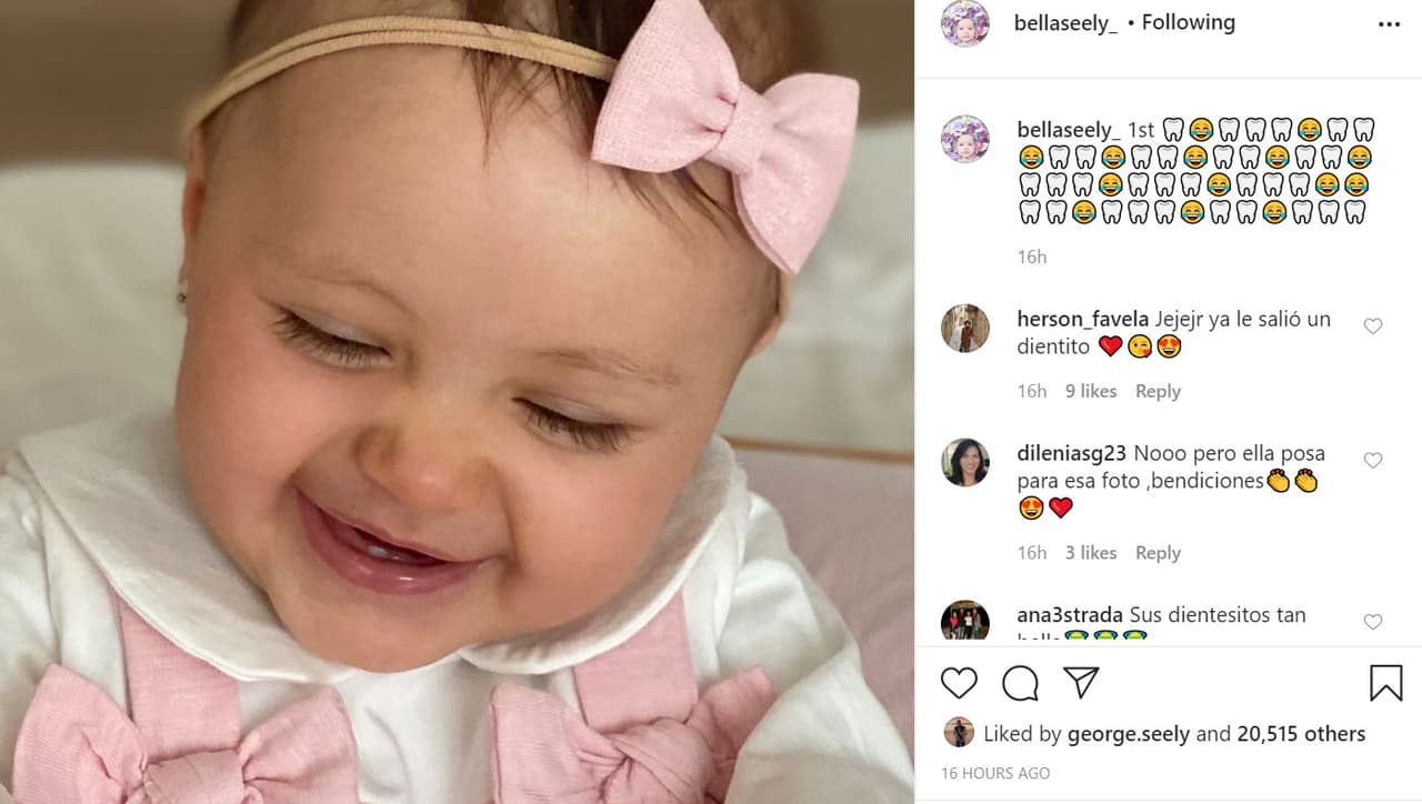 Lo hizo saber con
<b><a href="https://www.instagram.com/p/CCHb73OlIWt/" target="_blank">esta imagen</a></b> en donde se observa el dientito en la parte inferior de su boca.
<br>