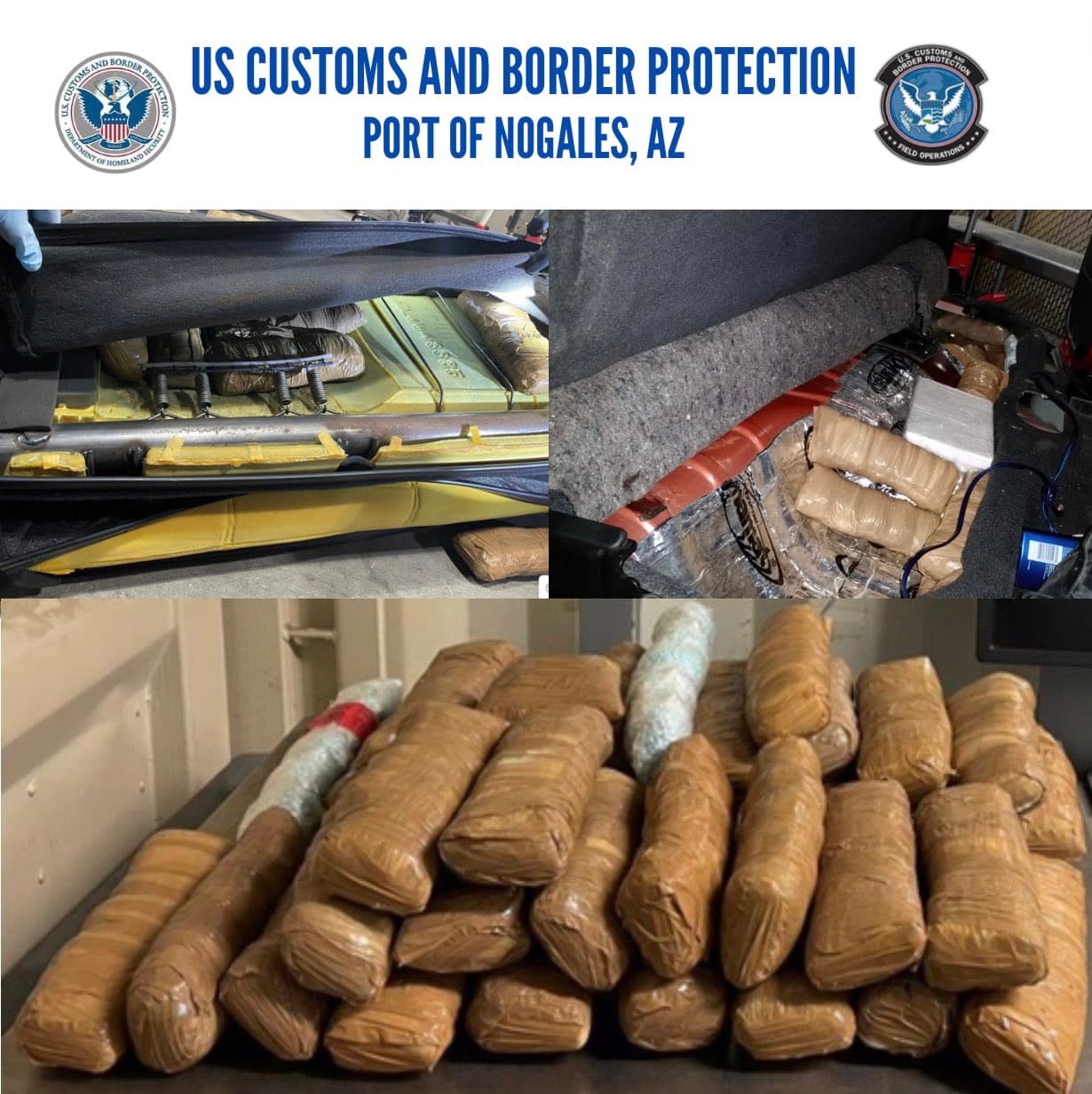 Por otro lado, esta semana en Nogales, oficiales de CBP incautaron unas 195,000 pastillas de fentanilo y unas 2.03 libras de polvo de fentanilo, escondidos en dos puntos de un auto.