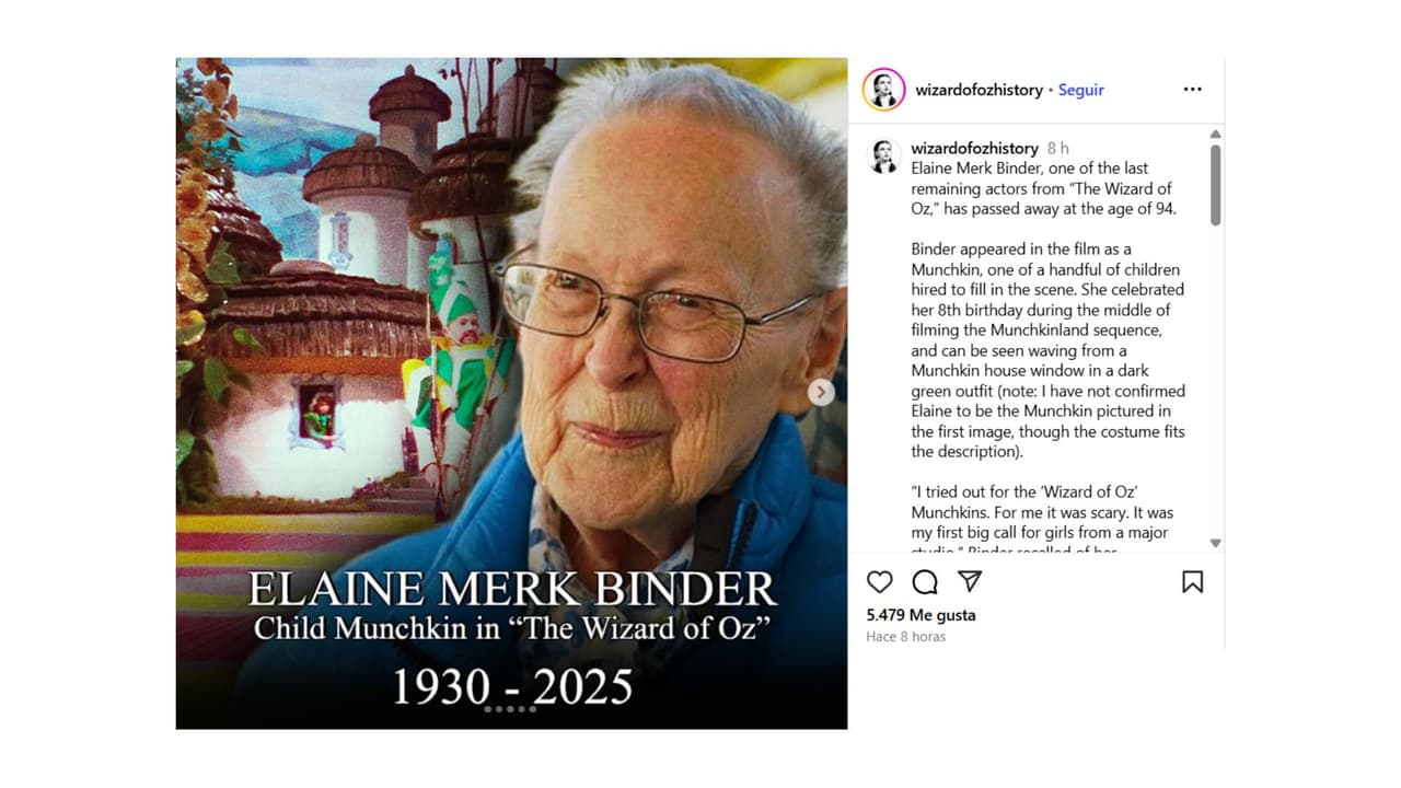 Elaine Merk interpretó a un ‘Munchkin’ en 'El Mago de Oz'.