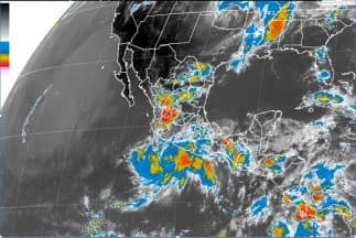 La depresión 3-E se convirtió en la tormenta tropical Cristina y afectará las costas del Pacifico mexicano. (Imagen compartida vía Twitter por Conagua).