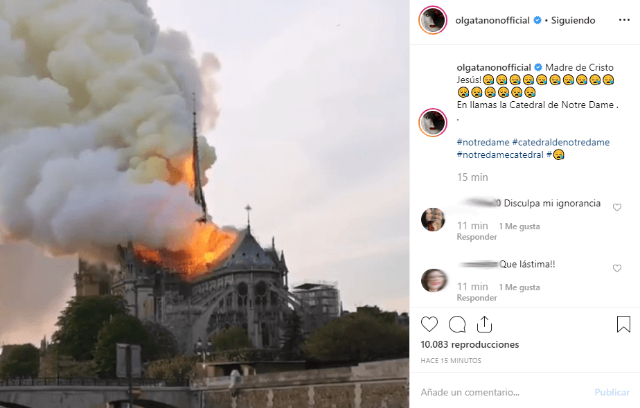 La cantante puertorriqueña Olga Tañón hizo notar su tristeza por el incendio compartiendo este mensaje y un video de los momentos más críticos del siniestro.