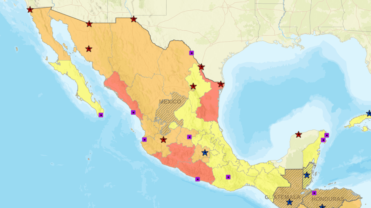 Este mapa del gobierno estadounidense marca algunas alertas por viajes al país.