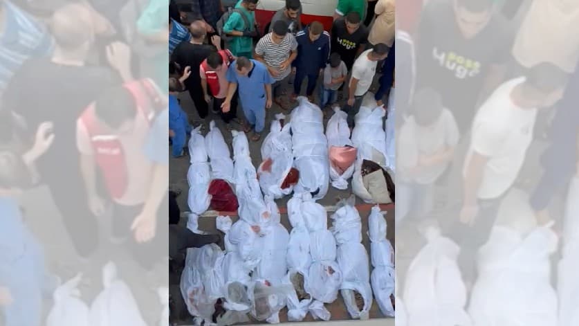 Esta imagen tomada de un vídeo de AFP muestra los cuerpos de los palestinos muertos en un ataque a un campo de refugiados en Jabalia, en el norte de la Franja de Gaza, el 31 de octubre de 2023, en medio de un implacable bombardeo israelí del territorio palestino.Esta imagen tomada de un vídeo de AFPTV muestra los cuerpos de los palestinos muertos en un ataque a un campo de refugiados en Jabalia, en el norte de la Franja de Gaza, el 31 de octubre de 2023, en medio de un implacable bombardeo israelí del territorio palestino.