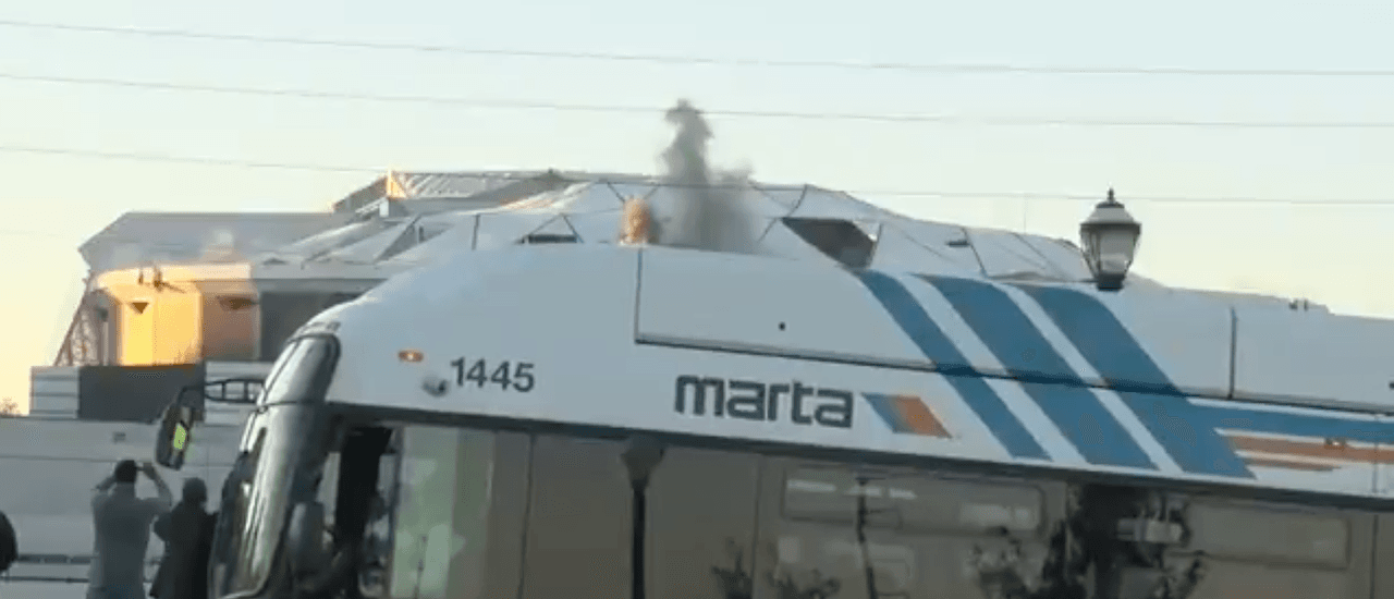 Perfect shot of Georgia Dome implosion gets blocked by bus