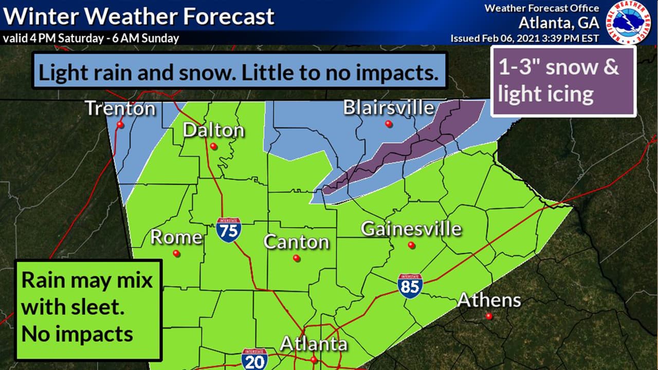 Emiten advertencia por tormenta invernal para gran parte del norte de Georgia