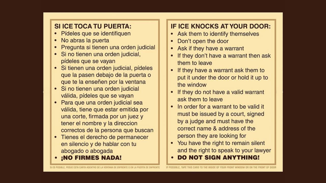 Estas tarjetas que ofrecen información sobre los derechos de los inmigrantes frente a ICE.