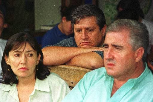 The Ochoa family protesting Fabio's innocence at a press conference in 2001 in Medellin. (Left to right: Marta, Jorge and Juan David)