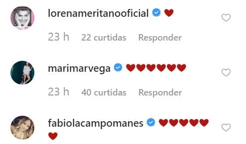 Además, varios compañeros y amigos del medio artístico celebraron la publicación de la uruguaya, tal fue el caso de Lorena Meritano, Marimar Vega y Fabiola Campomanes.