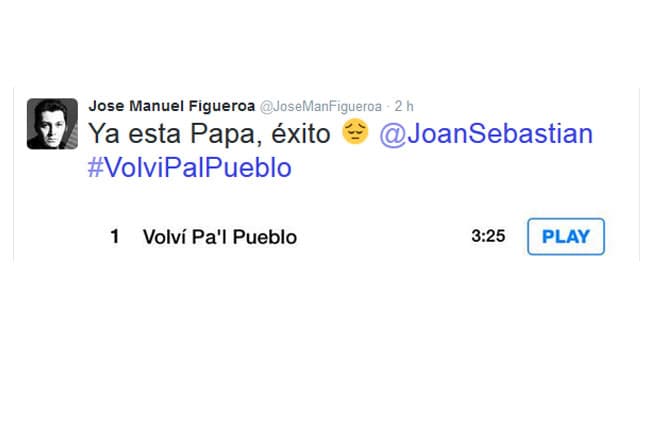 Su hijo José Manuel Figueroa presentó en Twitter el último sencillo de su papá.
