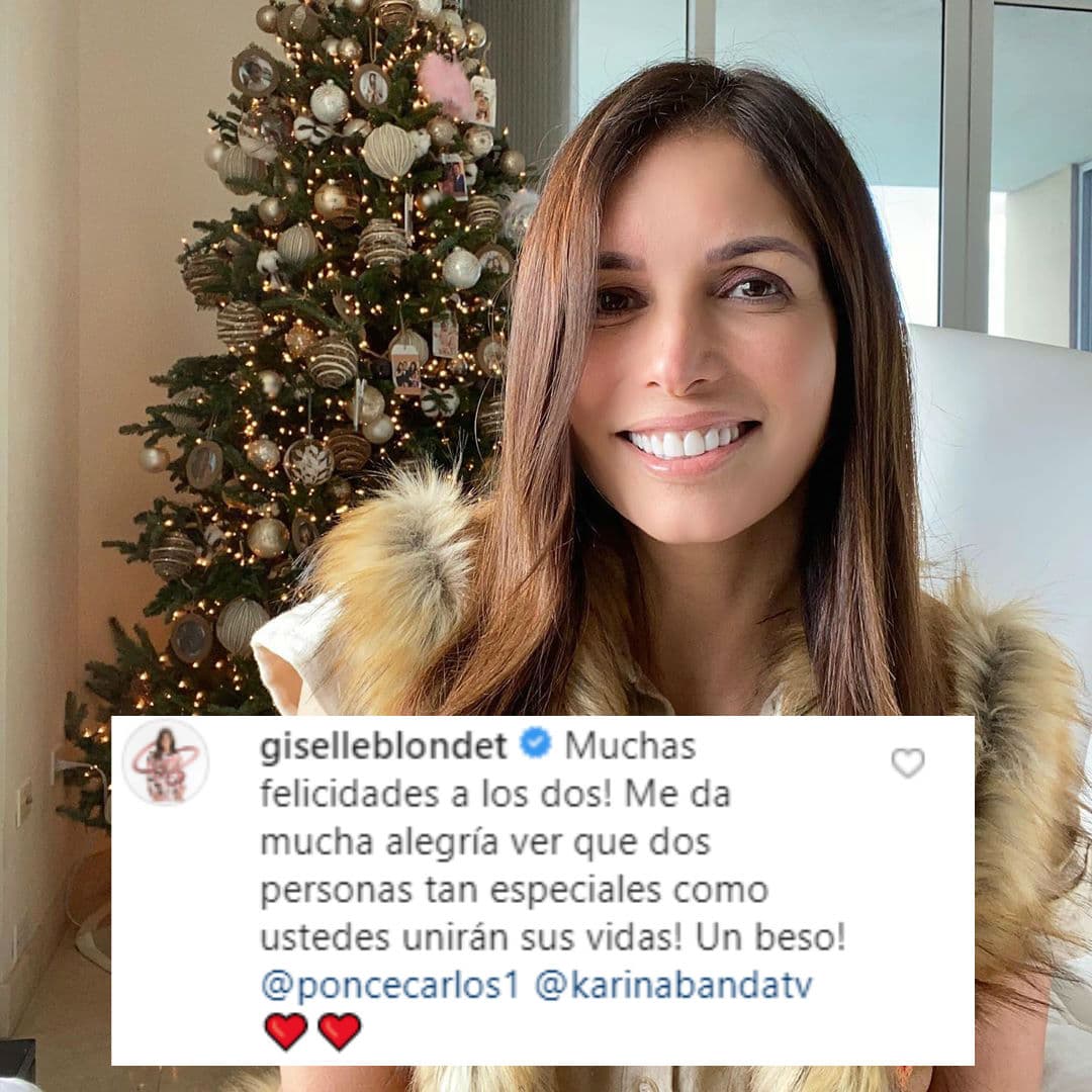 Algunos famosos aprovecharon la imagen para felicitar el reciente compromiso de Karina, como Giselle Blondet, quien comentó que le daba alegría “ver que dos personas tan especiales como ustedes unirán sus vidas”.