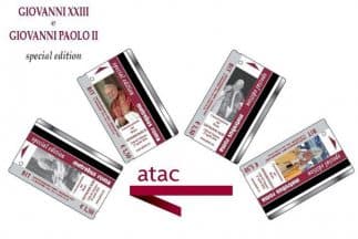 La edición especial de los boletos del metro de Roma en honor a Juan XXIII y Juan Pablo II. Gentileza Atac.