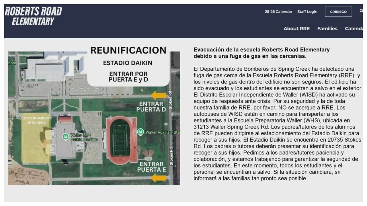 Evacúan la primaria Roberts Road por fuga de gas: dos estudiantes fueron trasladados a un hospital