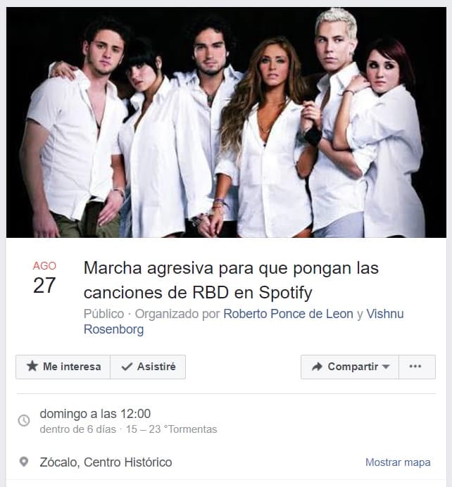 Es por eso que más de 40,000 personas se muestran interesadas en este evento que pide que pongan temás como 'Y soy Rebelde' en las plataformas gratuitas.