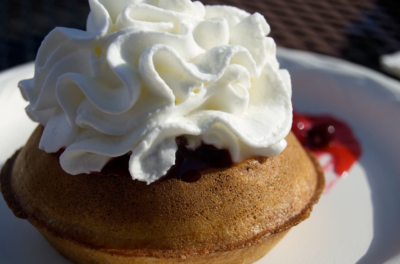 <b>Waffle belga:</b>
<br>Estos waffles se convirtieron en un sello de este festival. Los sirven con crema batida y una compota de frutos rojos. Puedes encontrar 
<b><a href="http://www.disneyfoodblog.com/2012/07/12/epcot-food-and-wine-festival-belgian-waffle-recipe/">la receta por aquí.</a></b>