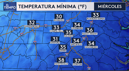 Extienden aviso por helada en estas áreas de Carolina del Norte