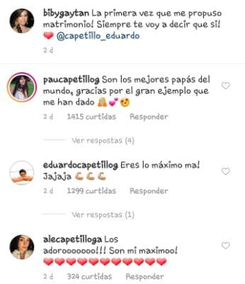 Entre los comentarios que Biby recibió, estuvieron los de sus tres hijos mayores.
