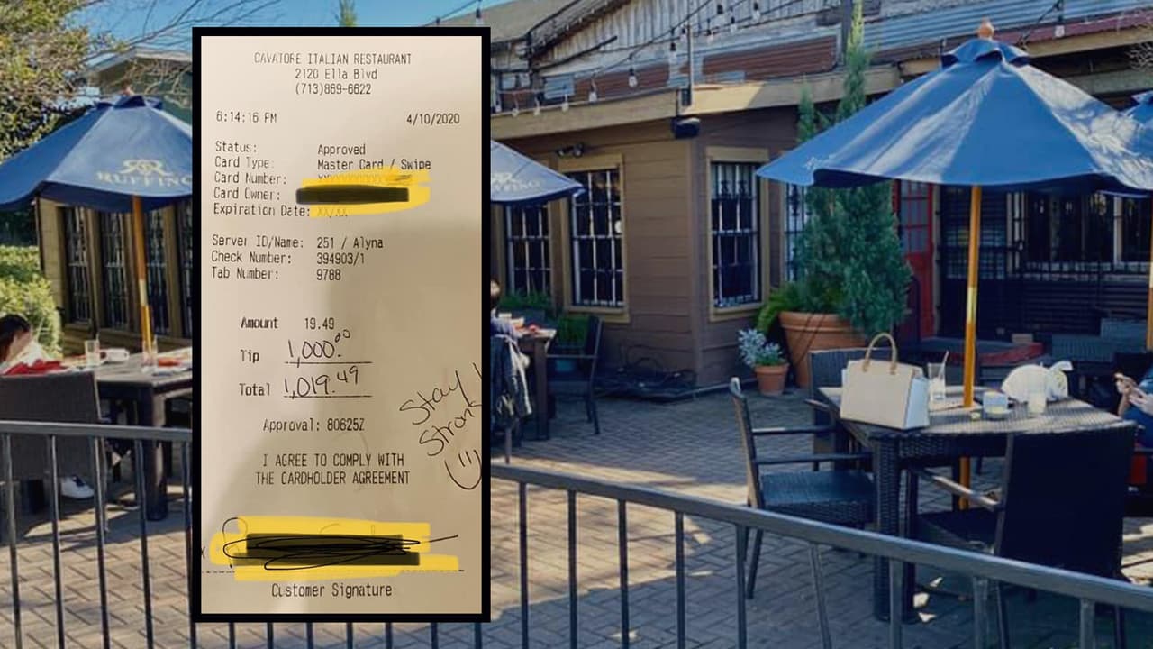 “Manténganse fuertes”: cliente deja una propina de 1,000 dólares en medio de la crisis por el coronavirus en Texas