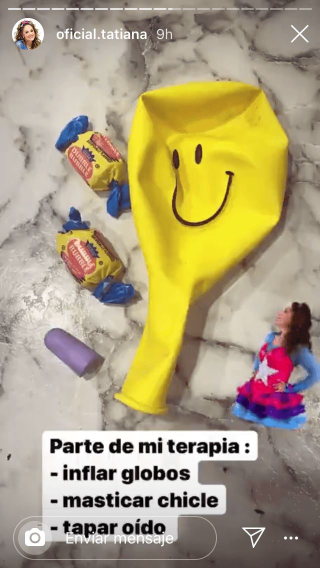 La cantante de música infantil también compartió en sus historias de Instagram esta imagen con la que describió parte de sus terapias. Aclaró que continuar con sus presentaciones ha sido parte de la rehabilitación.