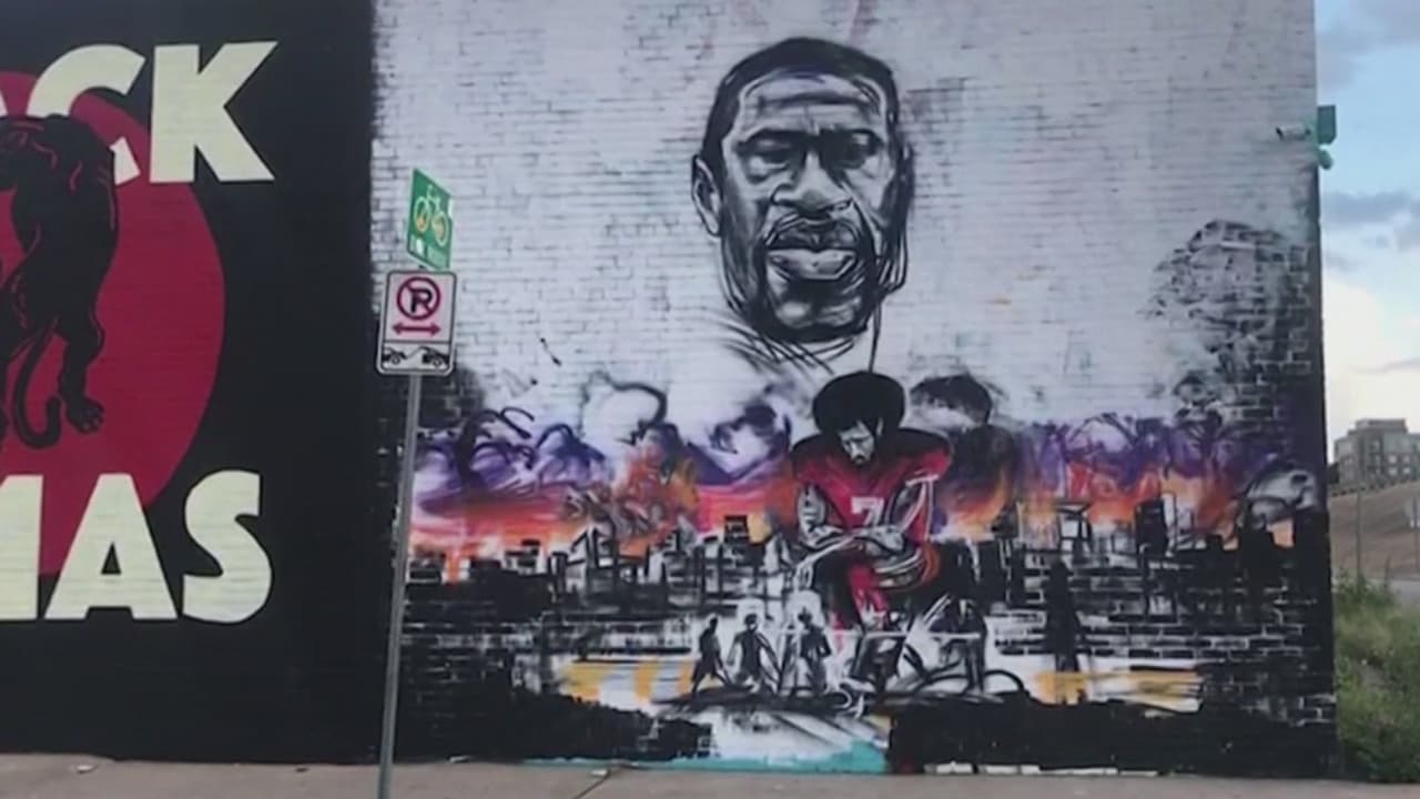 Artista rinde homenaje a George Floyd con un mural en Austin