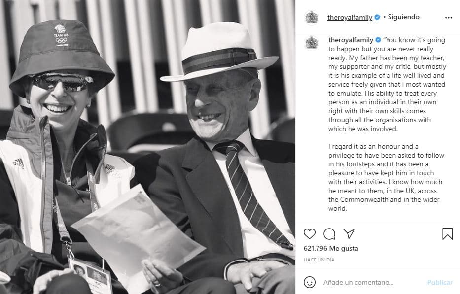 La princesa Anne compartió: "Sabes que va a suceder, pero nunca estás realmente listo. Mi padre ha sido mi maestro, mi partidario y mi crítico, pero sobre todo es su ejemplo de una vida bien vivida y de servicio libre lo que más quería emular".