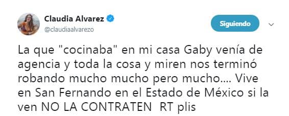 Ante la lamentable situación, la actriz de 37 años de edad puso en evidencia a la persona que en algún momento estuvo a su servicio y que cometió el robo.