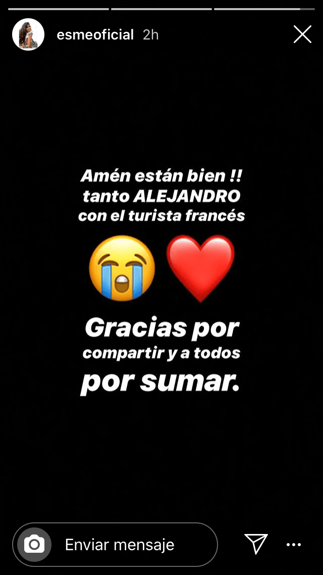 "Amén,
<b> están bien tanto Alejandro,</b> como el turista francés. Gracias por compartir y a todos por sumar", escribió.
<br>